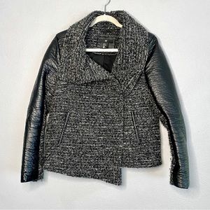 H&M Moto Jacket Womens Size 10 Black Faux Leather Wool Blend Tweed Grunge Edgy
